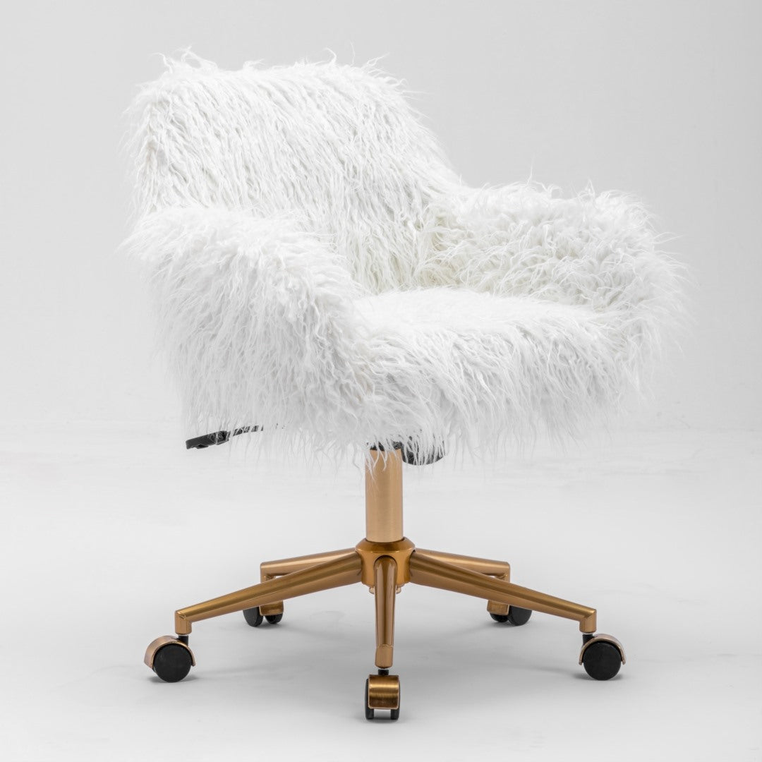 Fluffy White Faux Fur Swivel Desk Chair — Allure Home Collections
