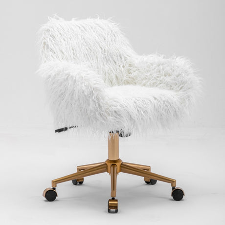Fluffy White Faux Fur Swivel Desk Chair — Allure Home Collections