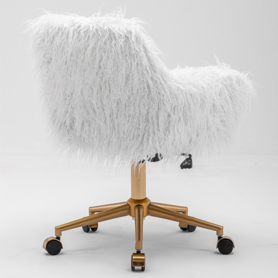 Fluffy White Faux Fur Swivel Desk Chair — Allure Home Collections