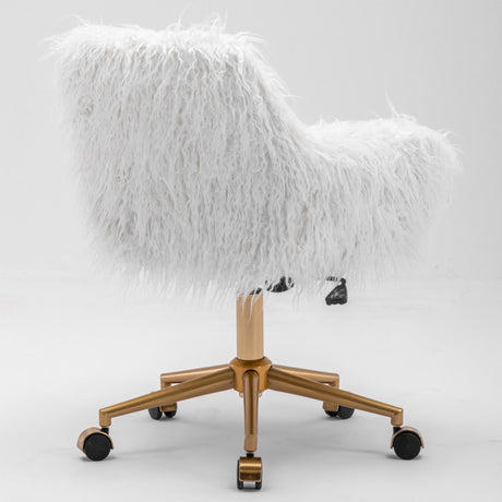 Fluffy White Faux Fur Swivel Desk Chair — Allure Home Collections