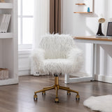 Fluffy White Faux Fur Swivel Desk Chair — Allure Home Collections