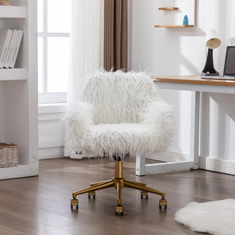 Fluffy White Faux Fur Swivel Desk Chair — Allure Home Collections