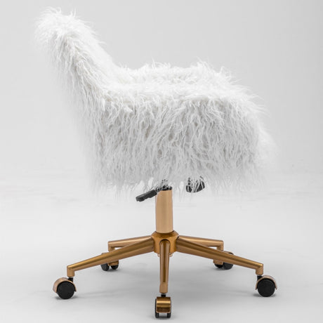 Fluffy White Faux Fur Swivel Desk Chair — Allure Home Collections