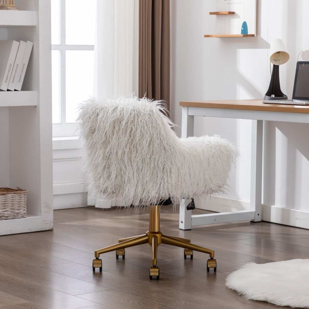 Fluffy White Faux Fur Swivel Desk Chair — Allure Home Collections