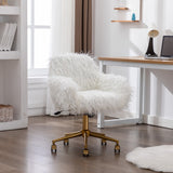 Fluffy White Faux Fur Swivel Desk Chair — Allure Home Collections