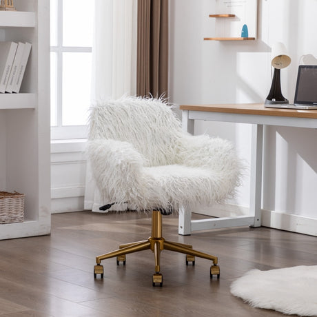 Fluffy White Faux Fur Swivel Desk Chair — Allure Home Collections