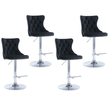 Velvet bar stool gold chrome base and footrest detail — Allure Home Collections