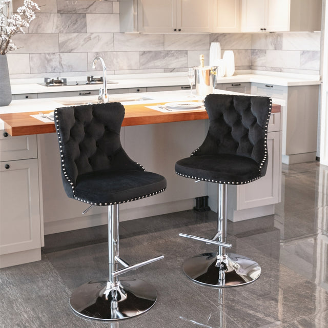Height adjustable velvet studded swivel bar stools set of 4 with gold base — Allure Home Collections