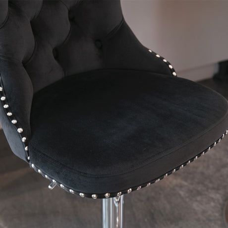 Velvet bar stool stud trim and adjustable height detail — Allure Home Collections