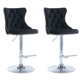 Stud trim and button tufted detail on velvet bar stool back — Allure Home Collections