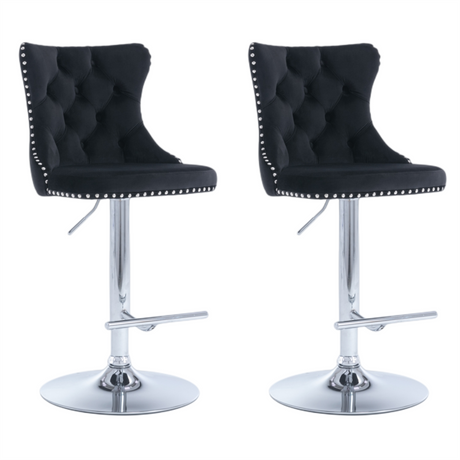 Stud trim and button tufted detail on velvet bar stool back — Allure Home Collections