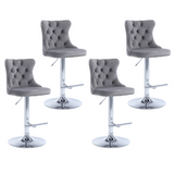 Four velvet bar stools with gold base in styled kitchen — Allure Home Collections