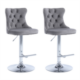 Height adjustable velvet studded swivel bar stool pair with chrome base — Allure Home Collections