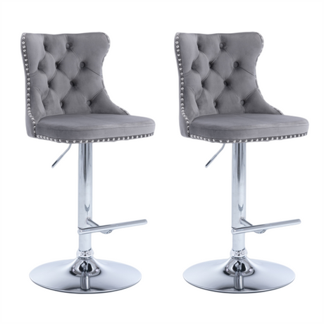 Height adjustable velvet studded swivel bar stool pair with chrome base — Allure Home Collections