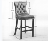 Velvet upholstery and tufting detail on bar stool seat and back — Allure Home Collections