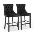 Velvet bar stools with stud trim wooden legs and tufted back — pair — Allure Home Collections