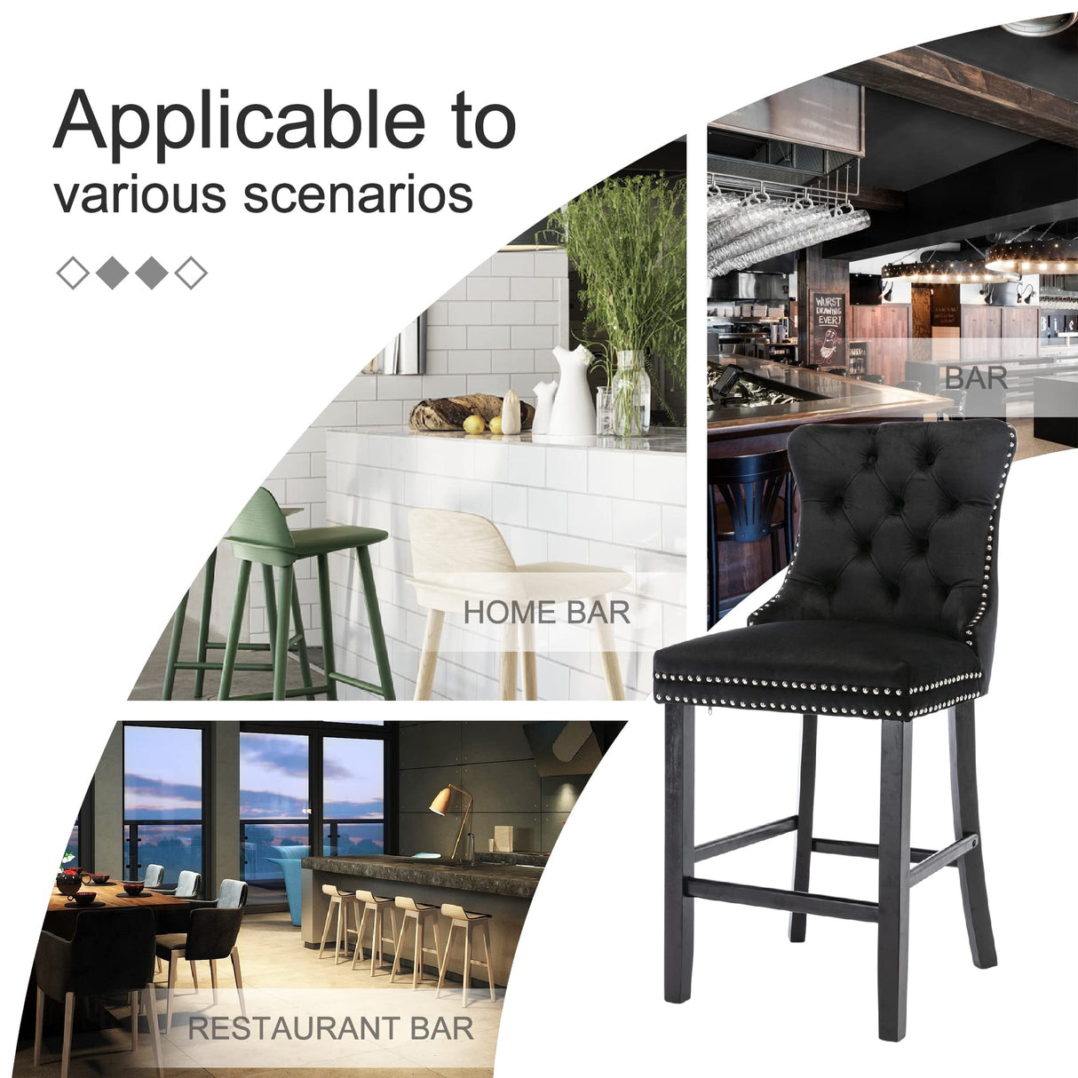 Two velvet stud trim bar stools in contemporary dining setting — Allure Home Collections
