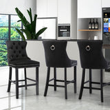 Wooden leg detail on velvet studded bar stool — Allure Home Collections