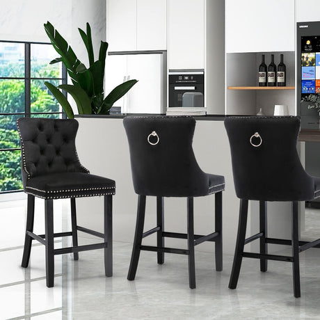 Wooden leg detail on velvet studded bar stool — Allure Home Collections