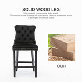 Pair of tufted velvet bar stools with stud trim styled in kitchen — Allure Home Collections