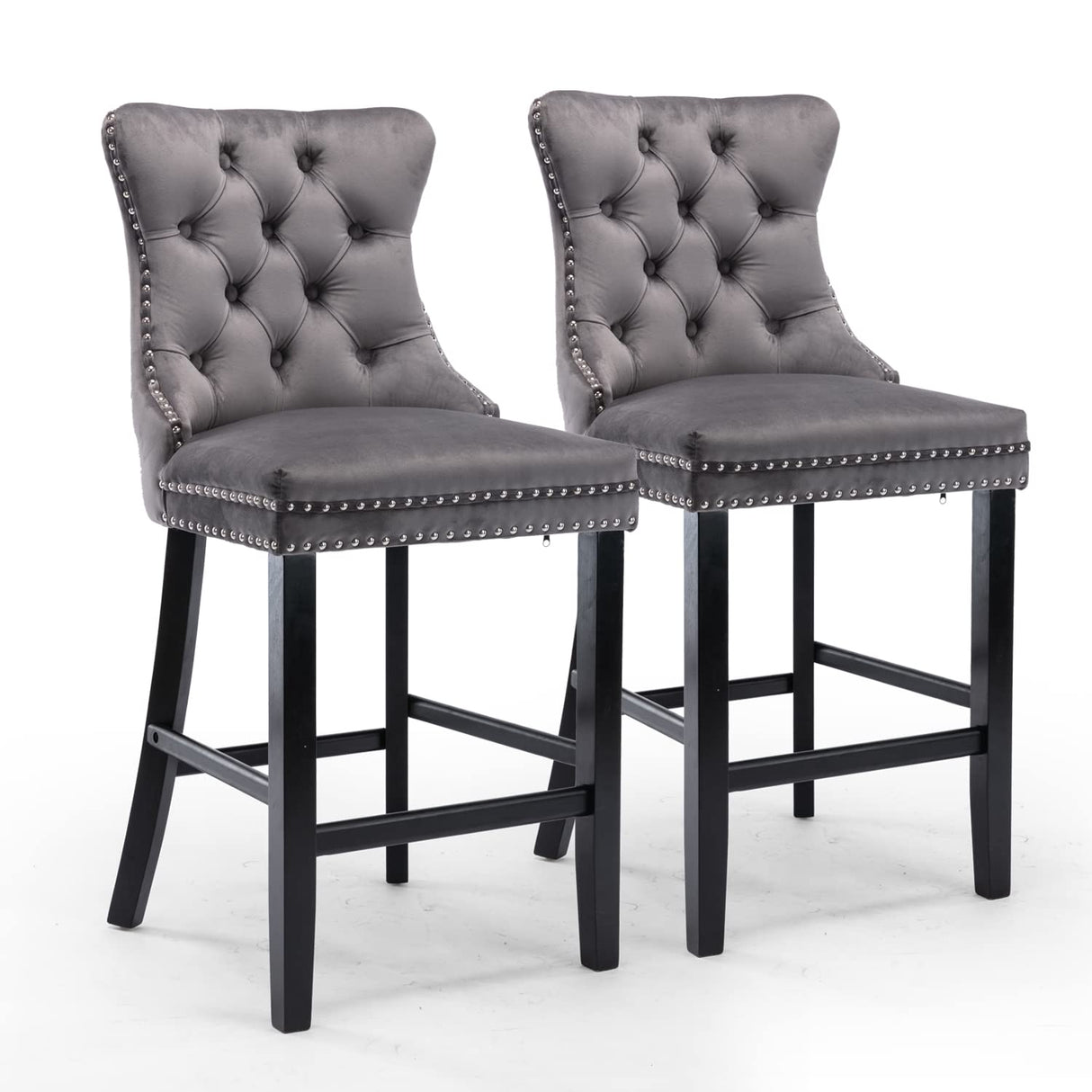 Waterways Velvet Bar Stool, Grey 4pcs