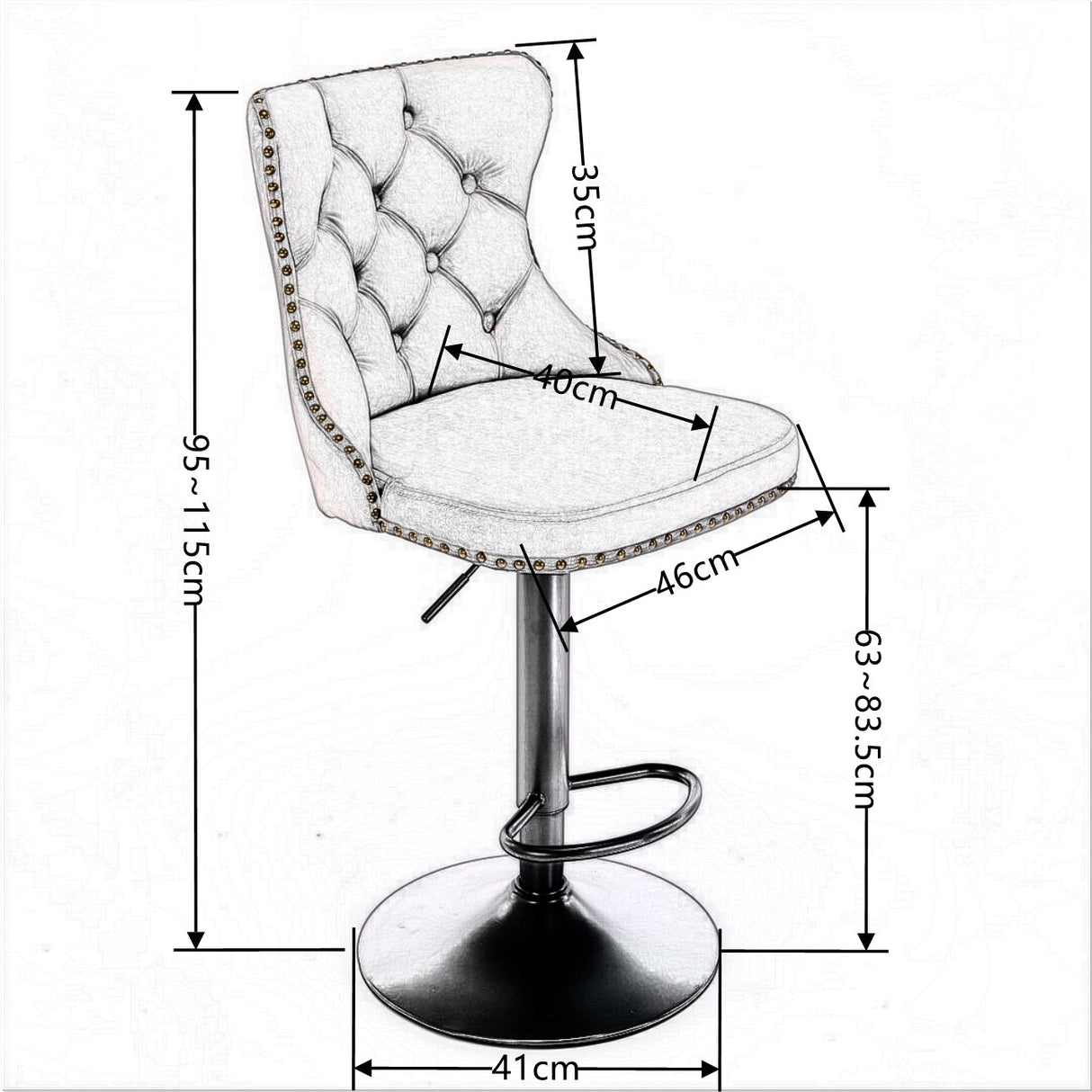 Kilcunda black velvet tufted swivel bar stool with nailhead trim in a modern kitchen