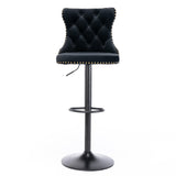 Side profile of velvet nailhead bar stool showing button tufted back — Allure Home Collections