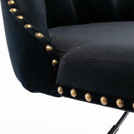 Two velvet nailhead bar stools showing full height range — Allure Home Collections