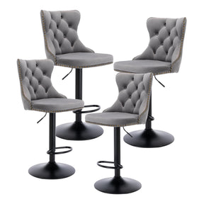 Ryanston grey velvet bar stools set of four with nailhead trim and tufted backs