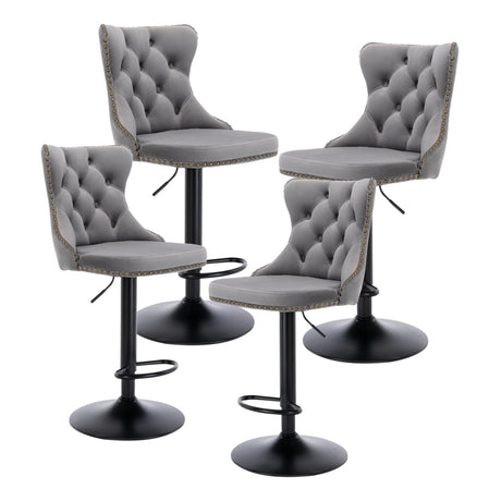 Height adjustable velvet nailhead swivel bar stools set of 4 — Allure Home Collections
