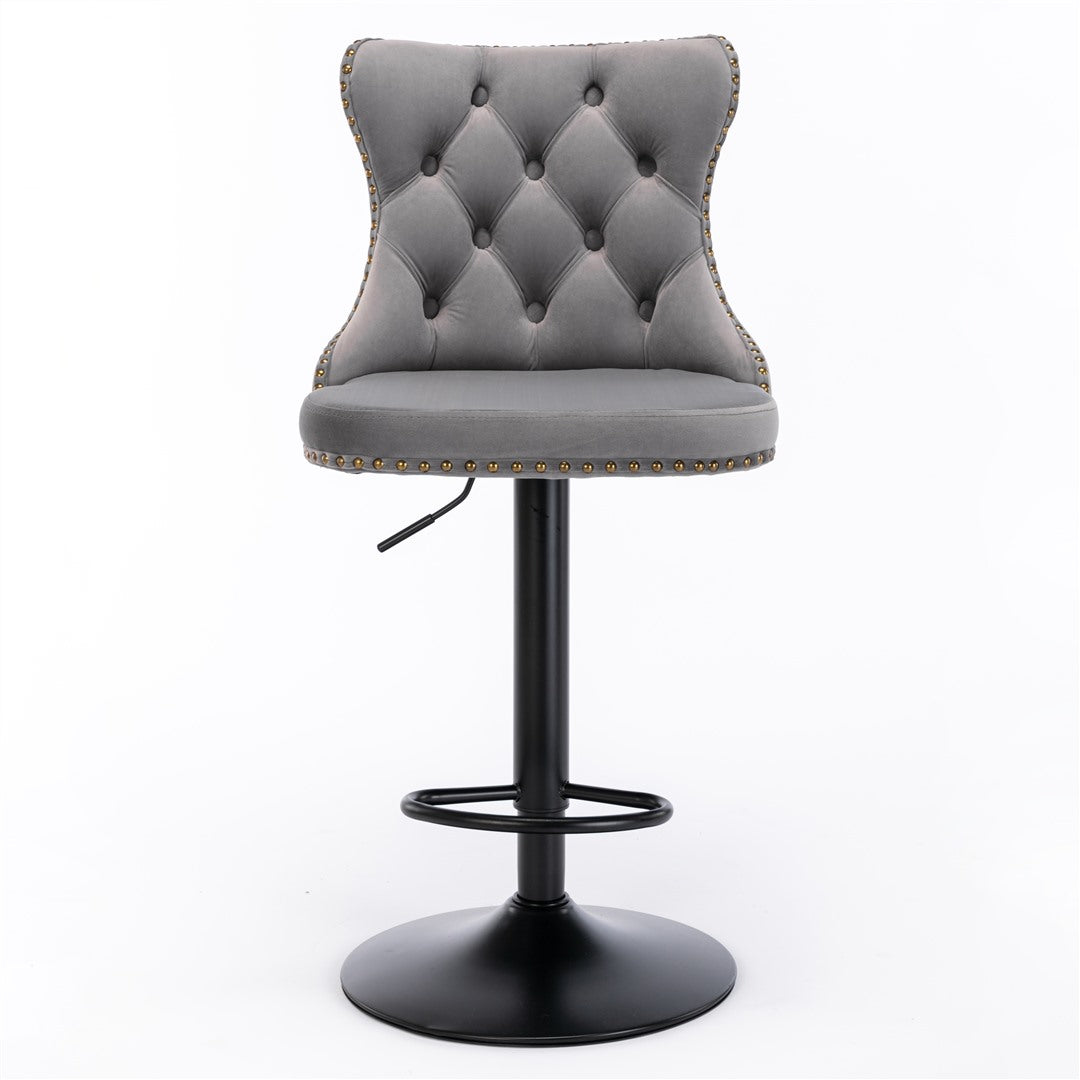 Set of 4 velvet nailhead bar stools at kitchen island — Allure Home Collections