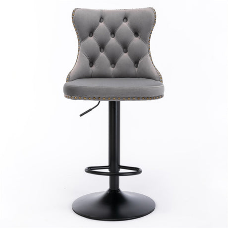 Set of 4 velvet nailhead bar stools at kitchen island — Allure Home Collections