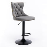 Side profile of height adjustable velvet nailhead bar stool — Allure Home Collections