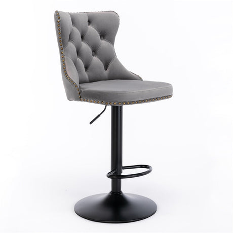 Side profile of height adjustable velvet nailhead bar stool — Allure Home Collections