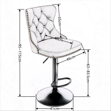 Four velvet nailhead bar stools in contemporary dining space — Allure Home Collections