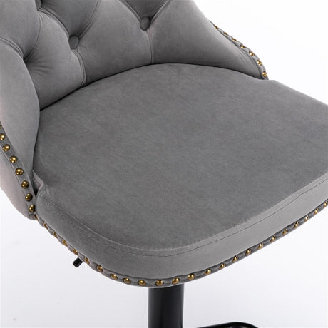 Velvet nailhead bar stool chrome base and footrest detail — Allure Home Collections