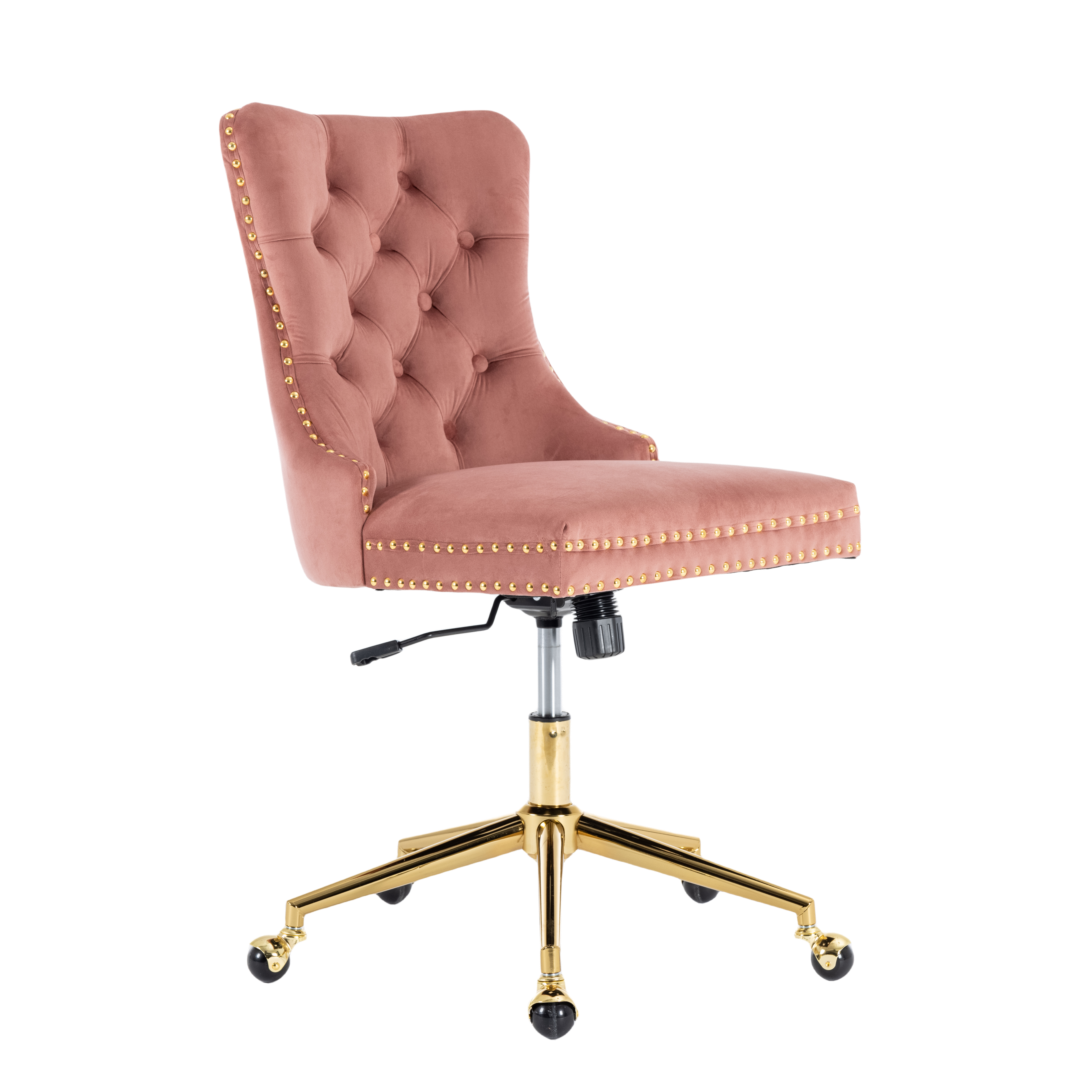 Pink Velvet Home Office Chair with Polished Swivel Base — Allure Home Collections