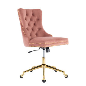 Busselton pink velvet home office chair with polished swivel base in a styled study