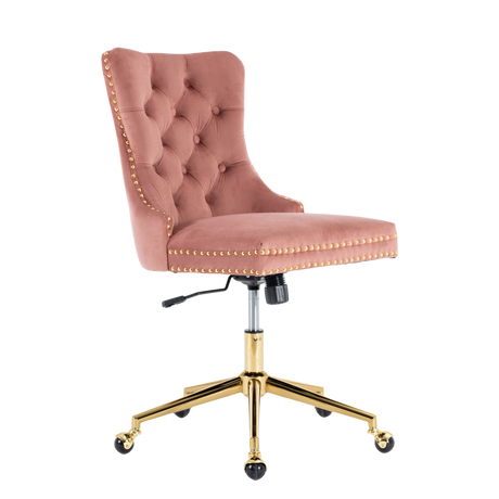 Pink Velvet Home Office Chair with Polished Swivel Base — Allure Home Collections