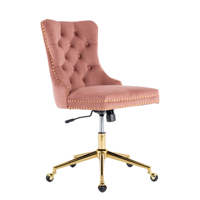 Pink Velvet Home Office Chair with Polished Swivel Base — Allure Home Collections
