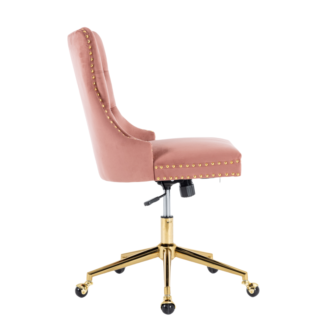 Pink Velvet Home Office Chair with Polished Swivel Base — Allure Home Collections