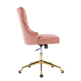 Pink Velvet Home Office Chair with Polished Swivel Base — Allure Home Collections