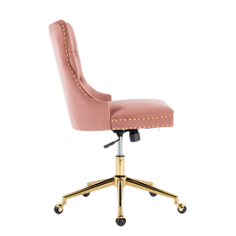 Pink Velvet Home Office Chair with Polished Swivel Base — Allure Home Collections