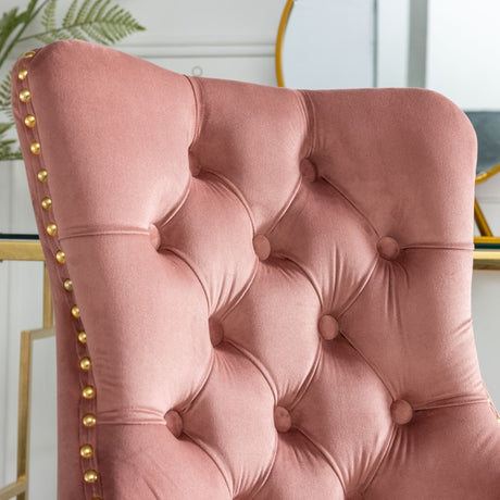 Pink Velvet Home Office Chair with Polished Swivel Base — Allure Home Collections