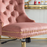 Pink Velvet Home Office Chair with Polished Swivel Base — Allure Home Collections