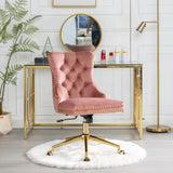 Pink Velvet Home Office Chair with Polished Swivel Base — Allure Home Collections