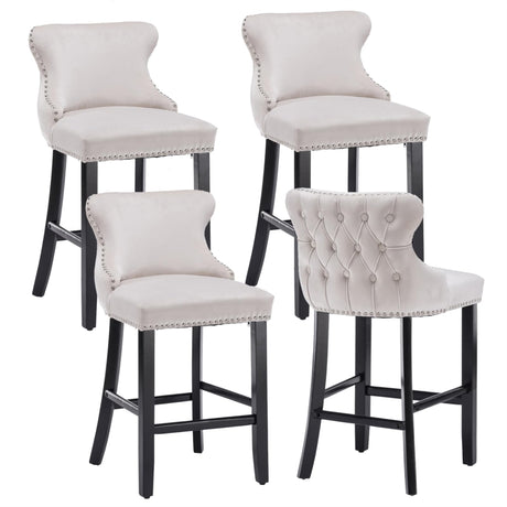 Set of 4 velvet tufted bar stools at kitchen island — Allure Home Collections