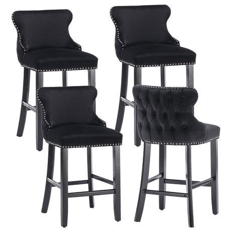 Silverleaves button tufted velvet bar stool black in a modern kitchen