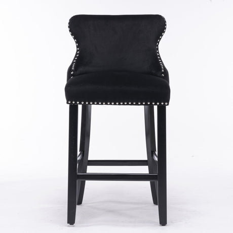 Silverleaves Button Tufted Velvet Bar Stool, Black 4pcs