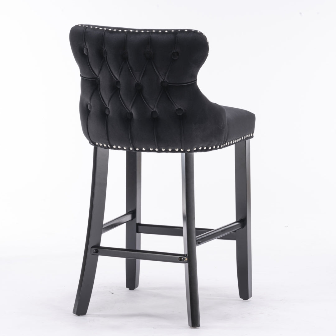 Silverleaves Button Tufted Velvet Bar Stool, Black 4pcs